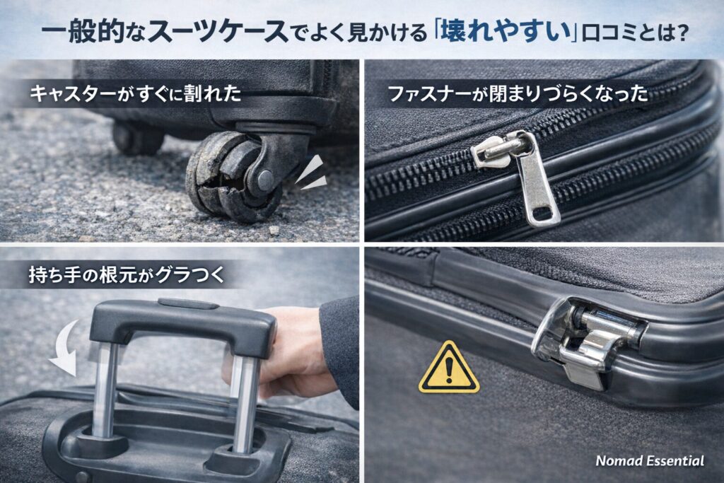 一般的なスーツケースでよく見かける“壊れやすい”口コミとは？