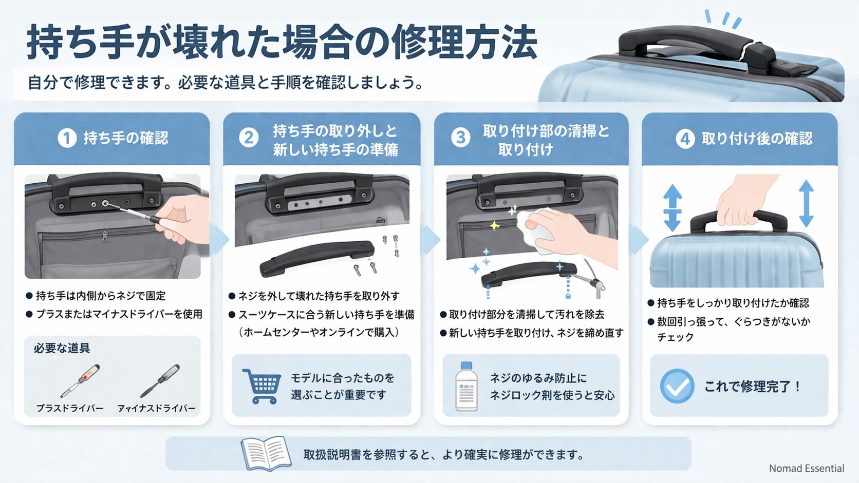 持ち手が壊れた場合の修理方法