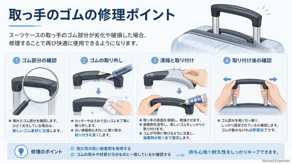 取っ手のゴムの修理ポイント