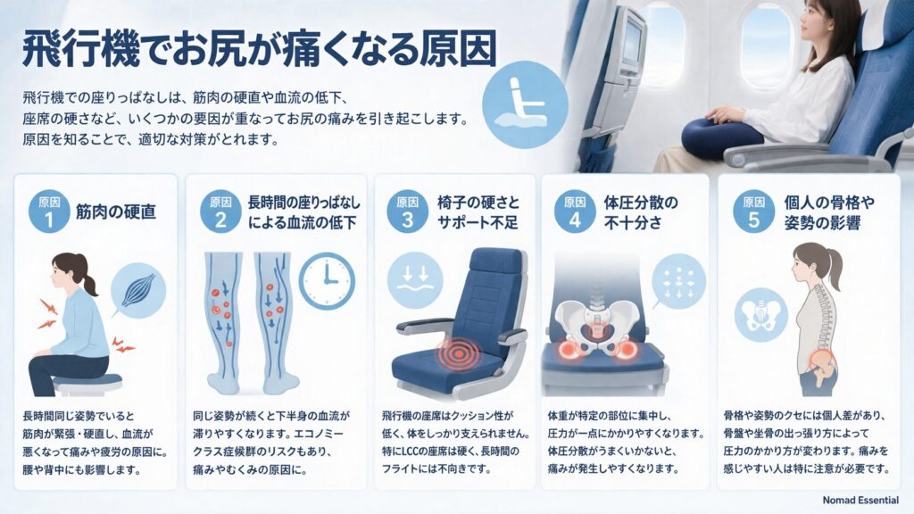 飛行機でお尻が痛くなる原因
