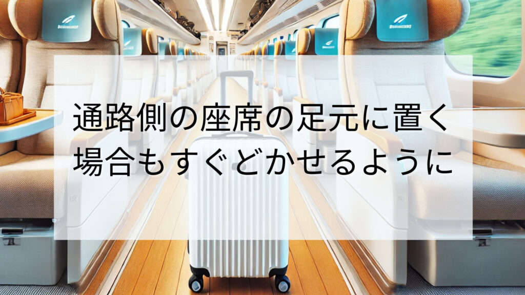 通路側の座席の足元に置く場合もすぐどかせるように