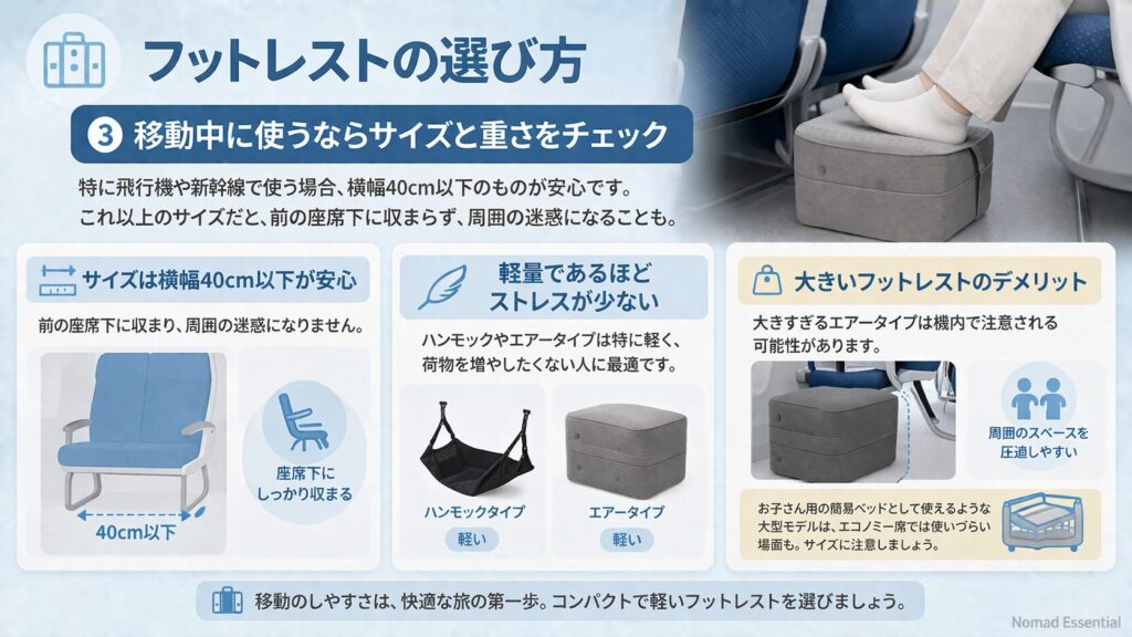 3. 移動中に使うならサイズと重さをチェック