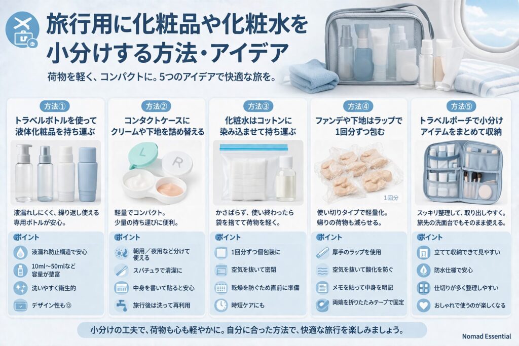 旅行用に化粧品や化粧水を小分けする方法・アイデア