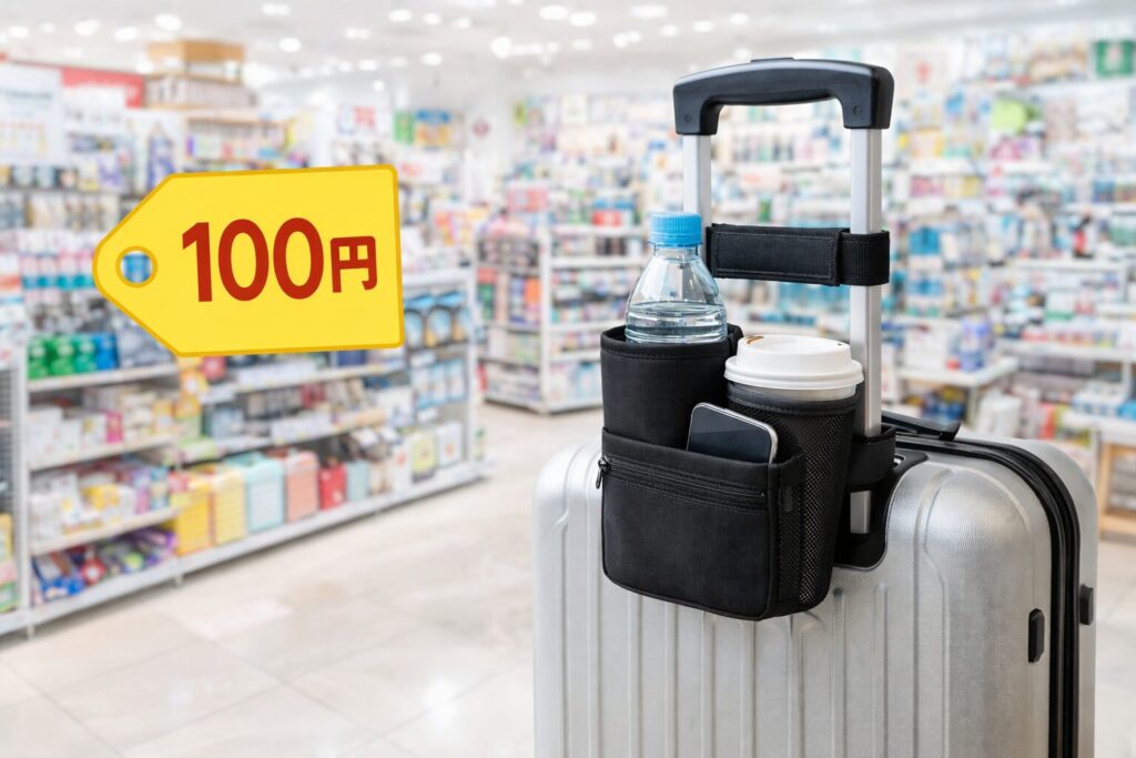 スーツケースのドリンクホルダーは100均で買える