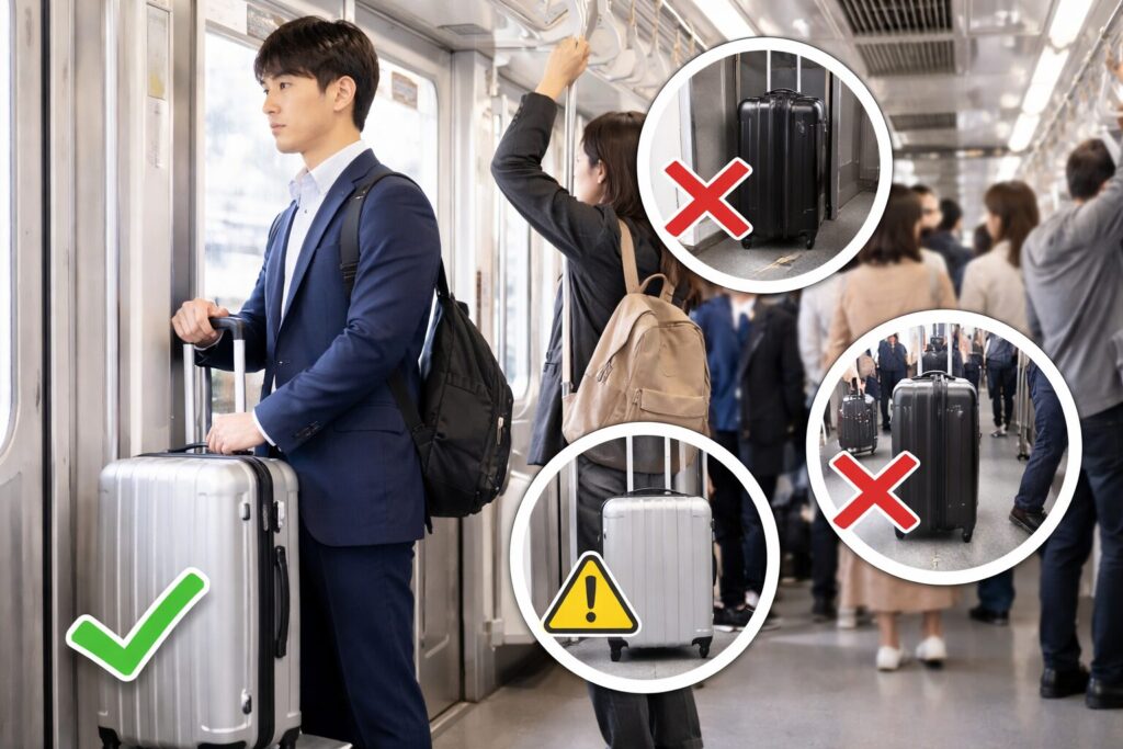 スーツケースの電車マナー立ち編