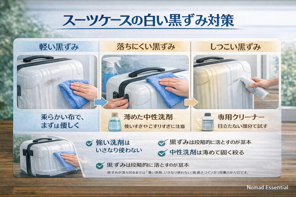 スーツケースの白い黒ずみ対策