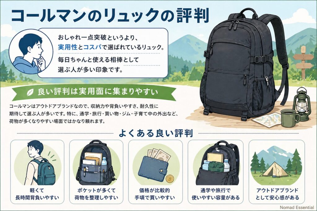 コールマンのリュックの評判