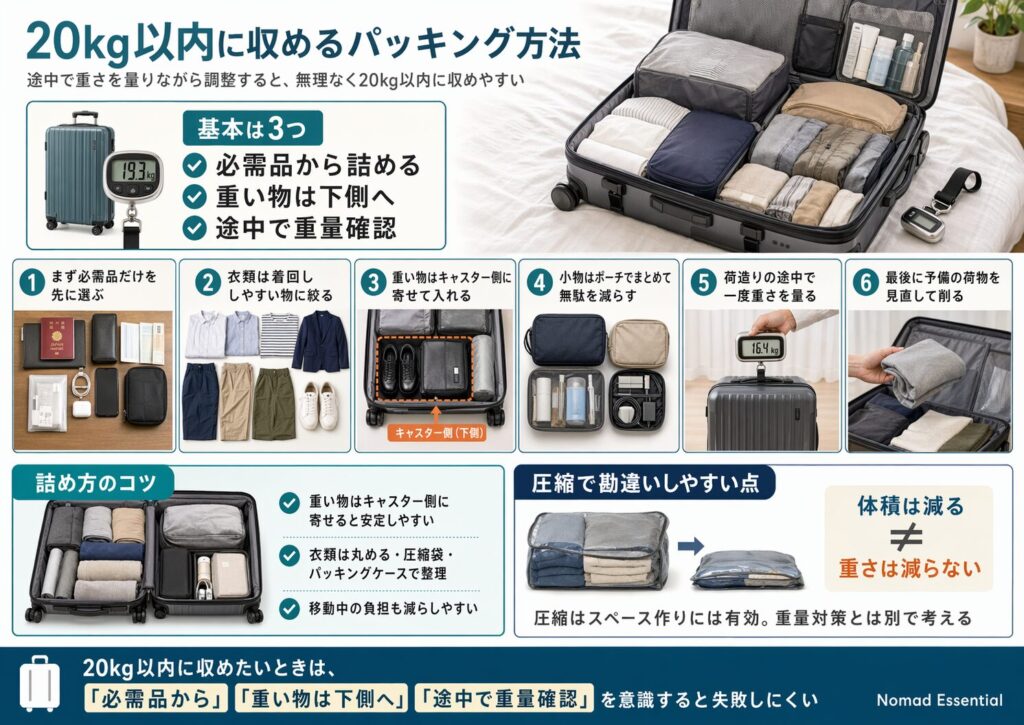 20kg以内に収めるパッキング方法