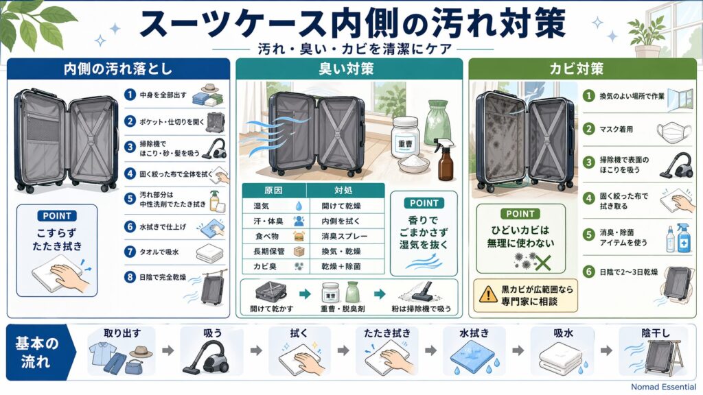 スーツケース内側の汚れ対策
