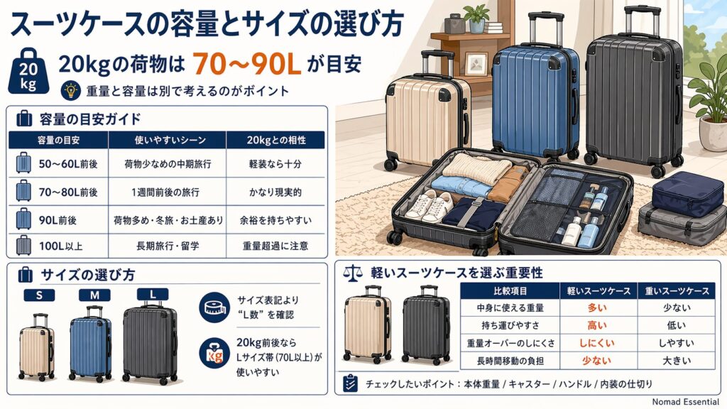 スーツケースの容量とサイズの選び方