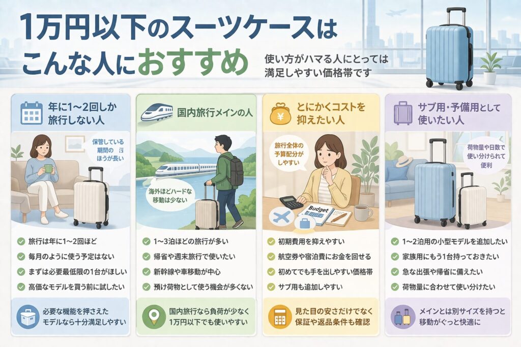 1万円以下のスーツケースはこんな人におすすめ