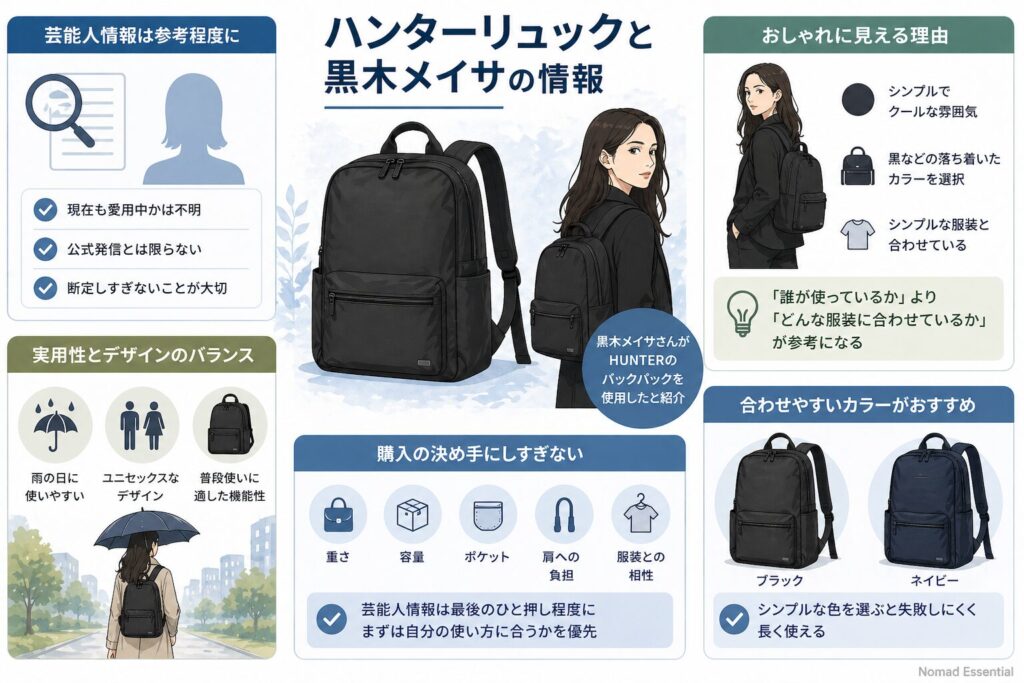 ハンターリュックと黒木メイサの情報