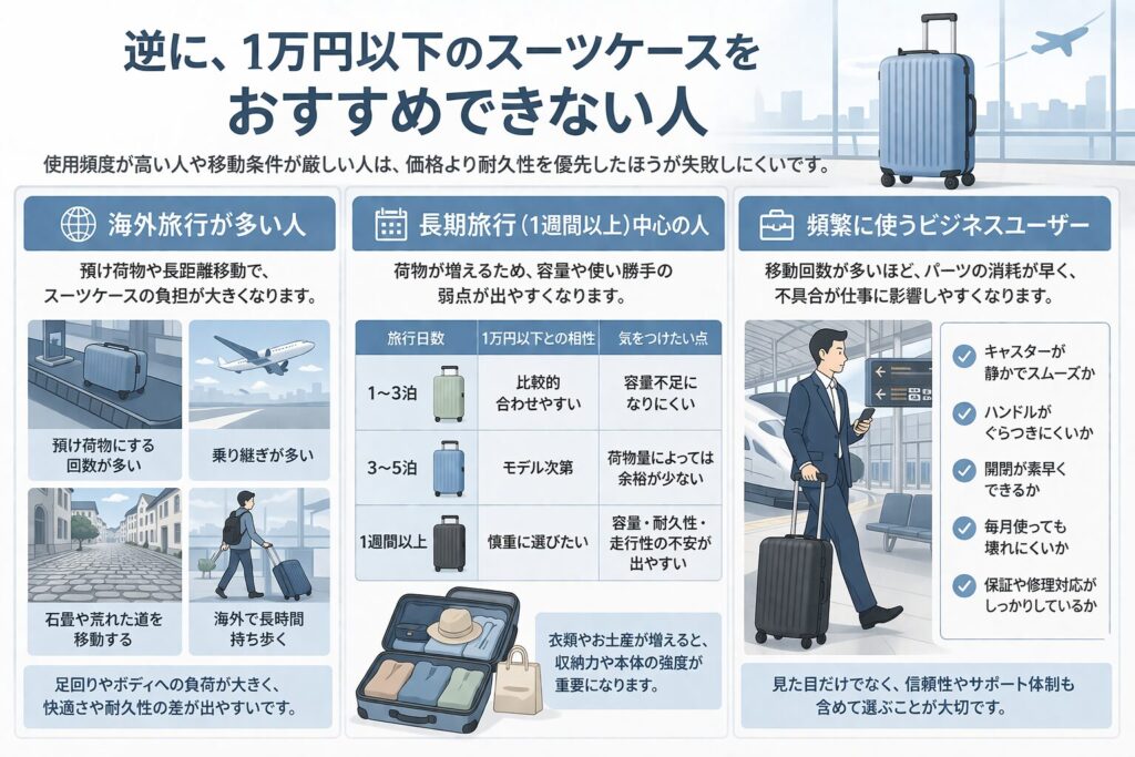 1万円以下のスーツケースをおすすめできない人