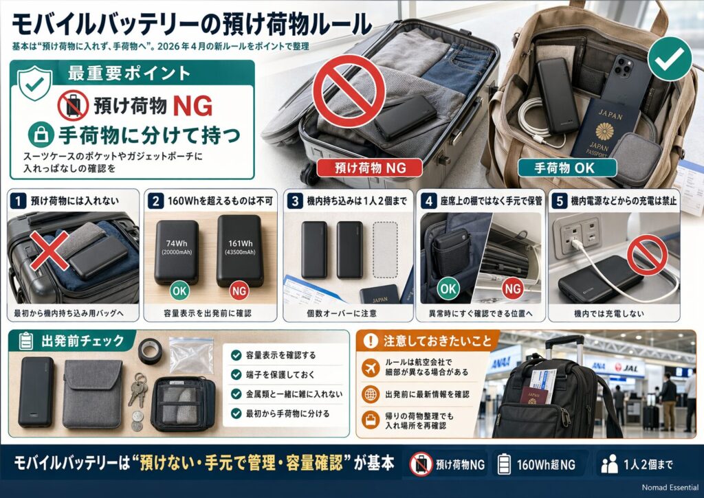モバイルバッテリーの預け荷物ルール