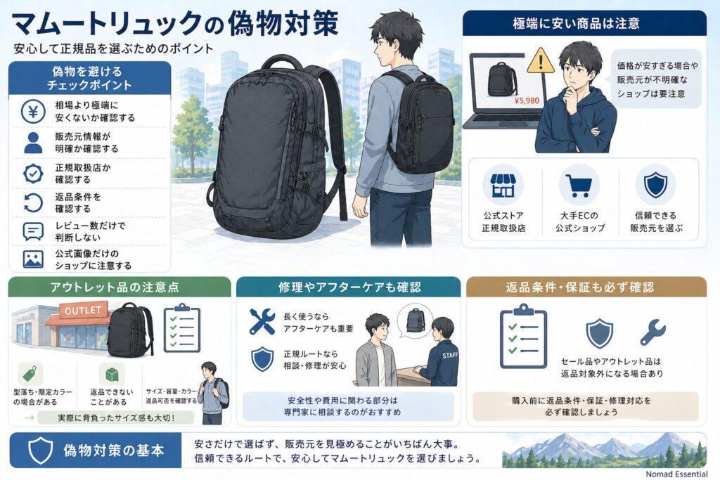 マムートリュックの偽物対策