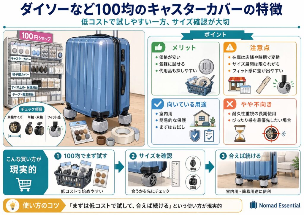 ダイソーなど100均のキャスターカバーの特徴