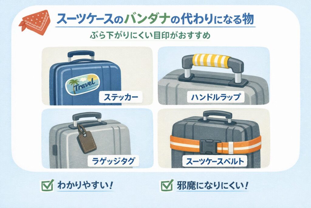 スーツケースのバンダナの代わりになる物