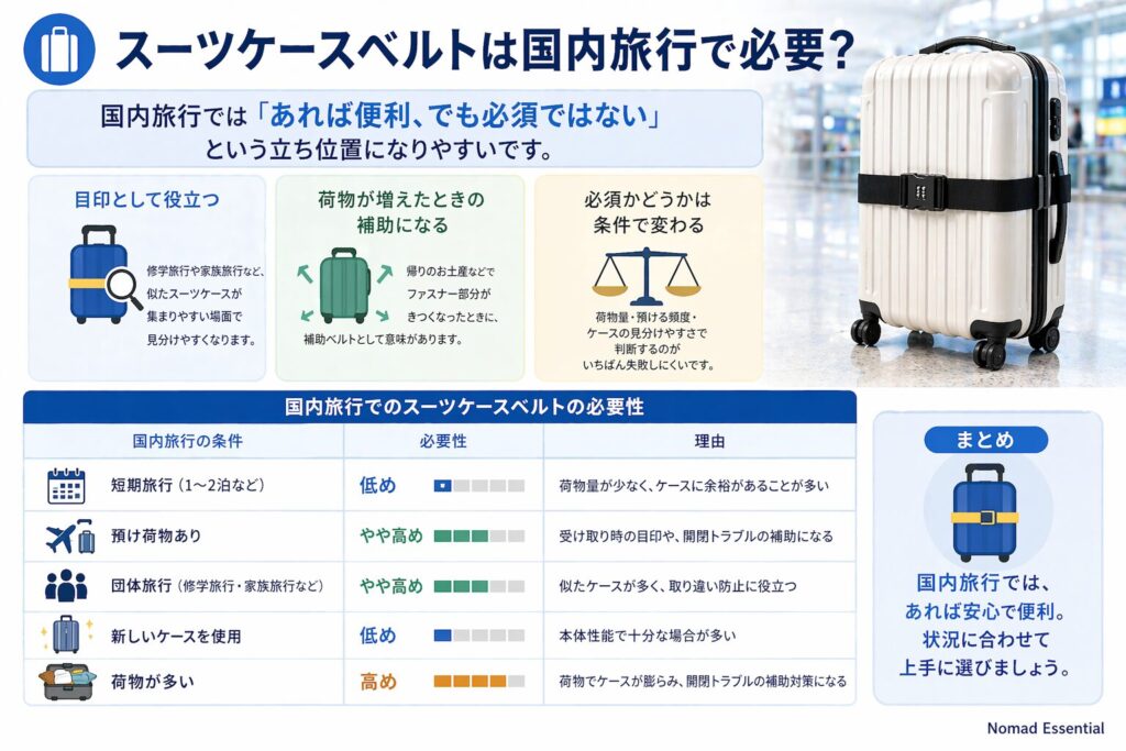 スーツケースベルトは国内旅行で必要？