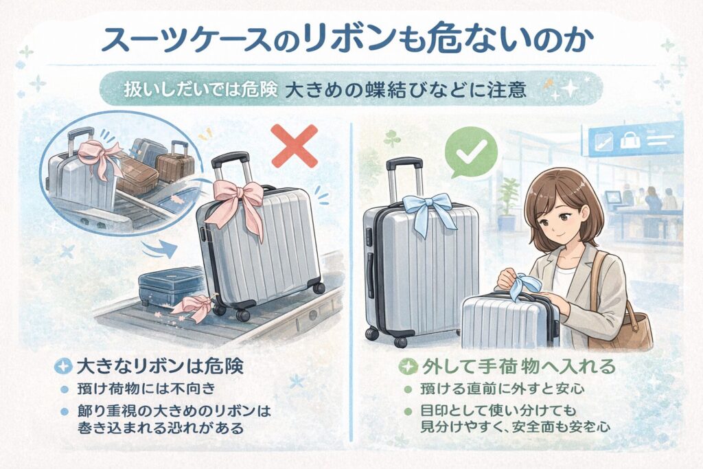 スーツケースのリボンも危ないのか
