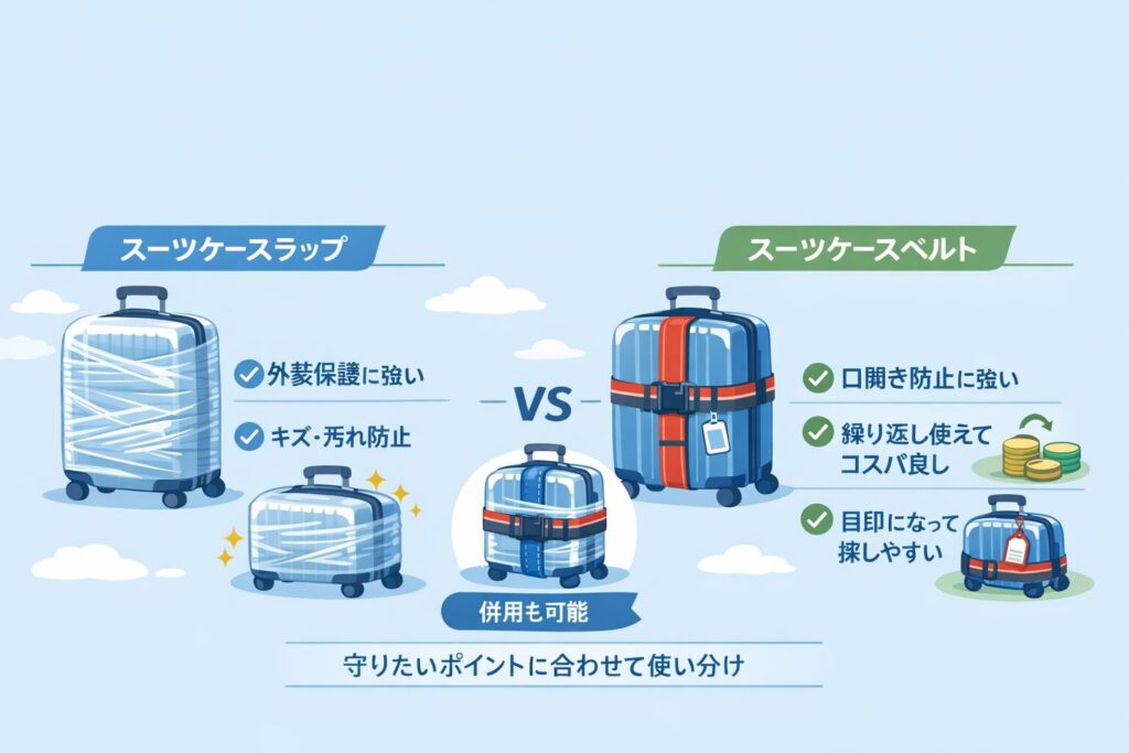 スーツケースラップとベルトとの違い