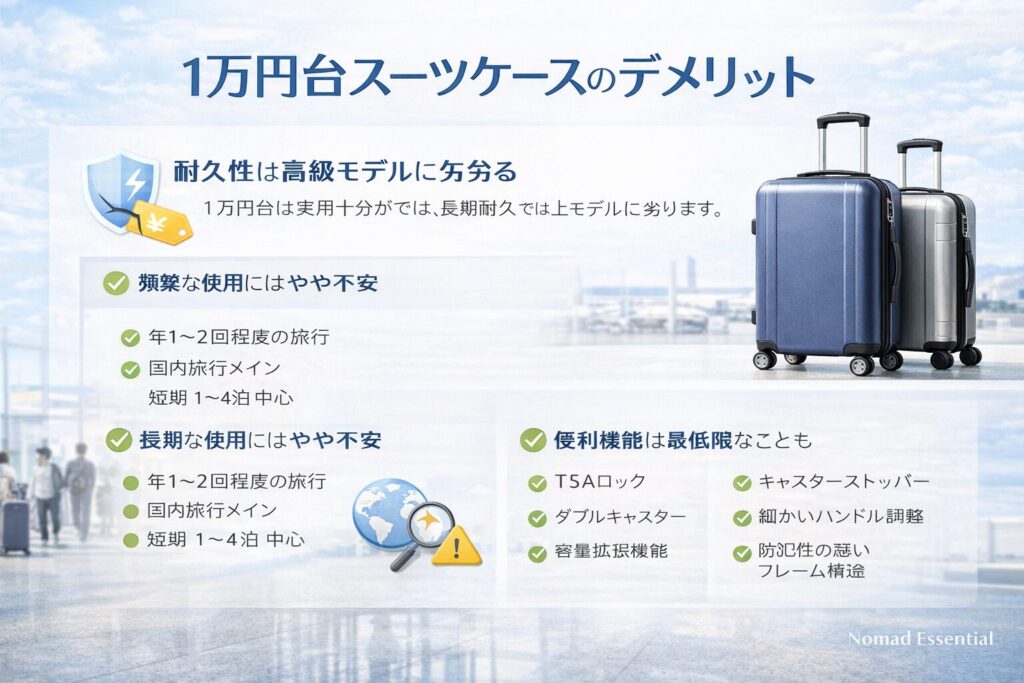 1万円台スーツケースのデメリット