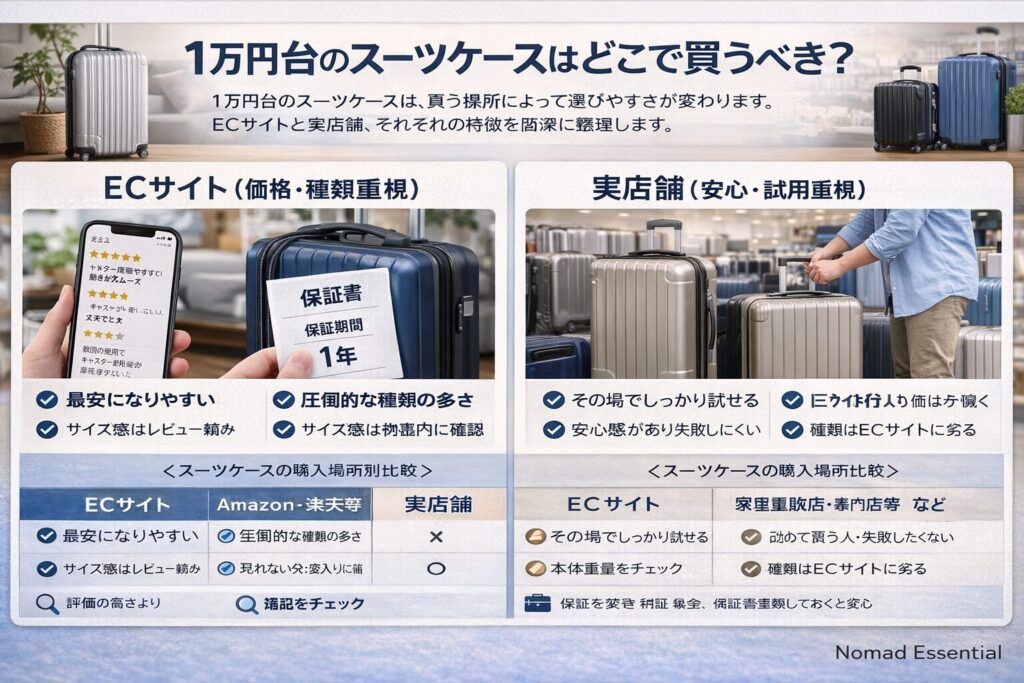 1万円台のスーツケースはどこで買うべき？