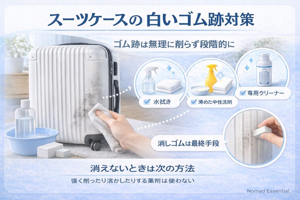 スーツケースの白いゴム跡対策