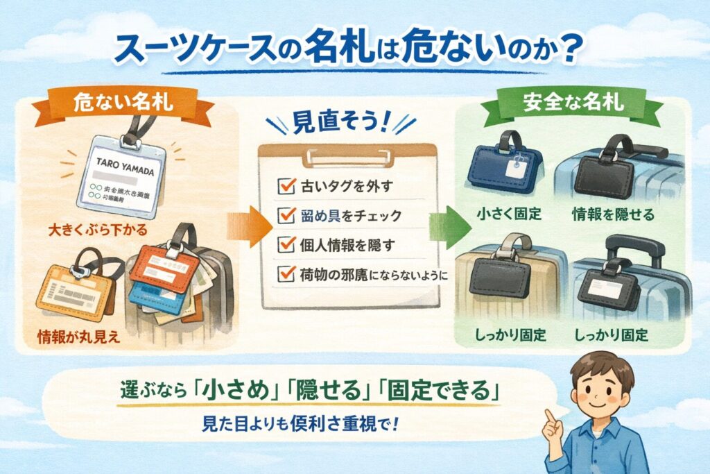スーツケースの名札は危ないのか