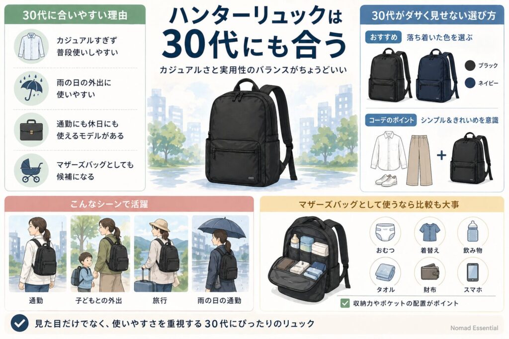 ハンターリュックは30代にも合う