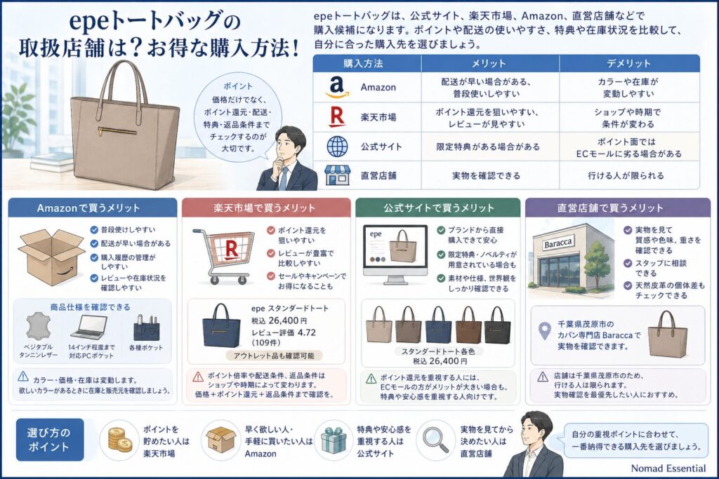 epeトートバッグの取扱店舗は？お得な購入方法！
