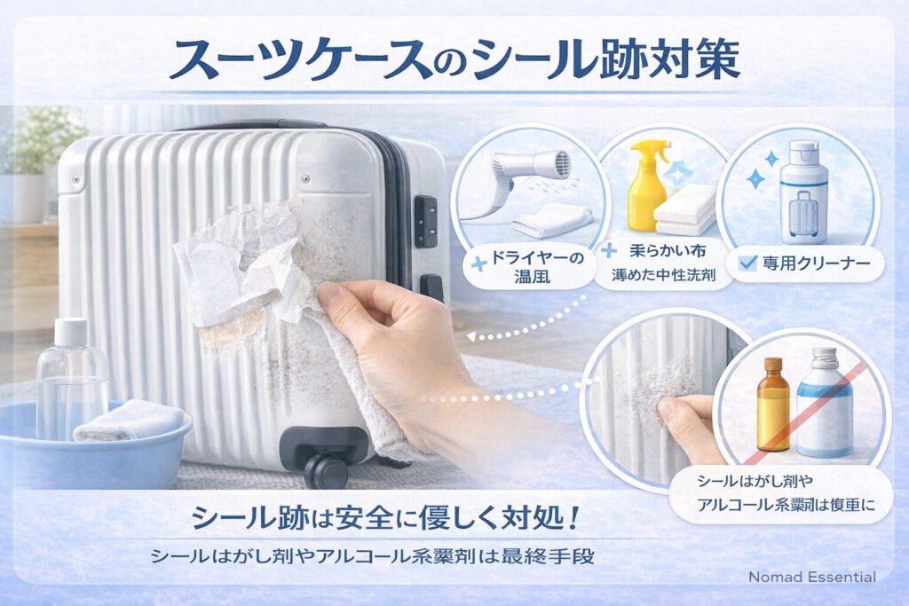 スーツケースのシール跡対策