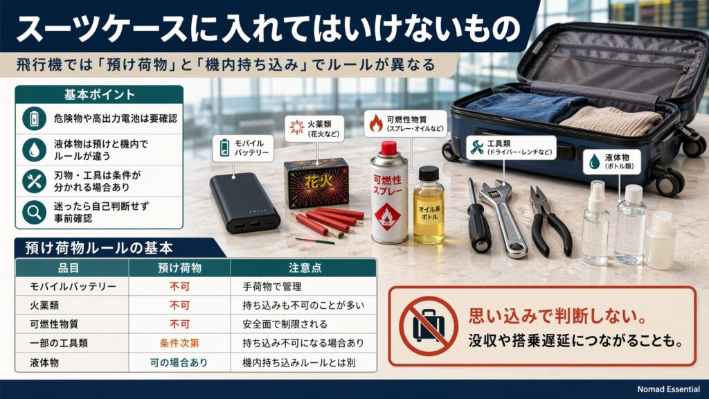 スーツケースに入れてはいけないもの