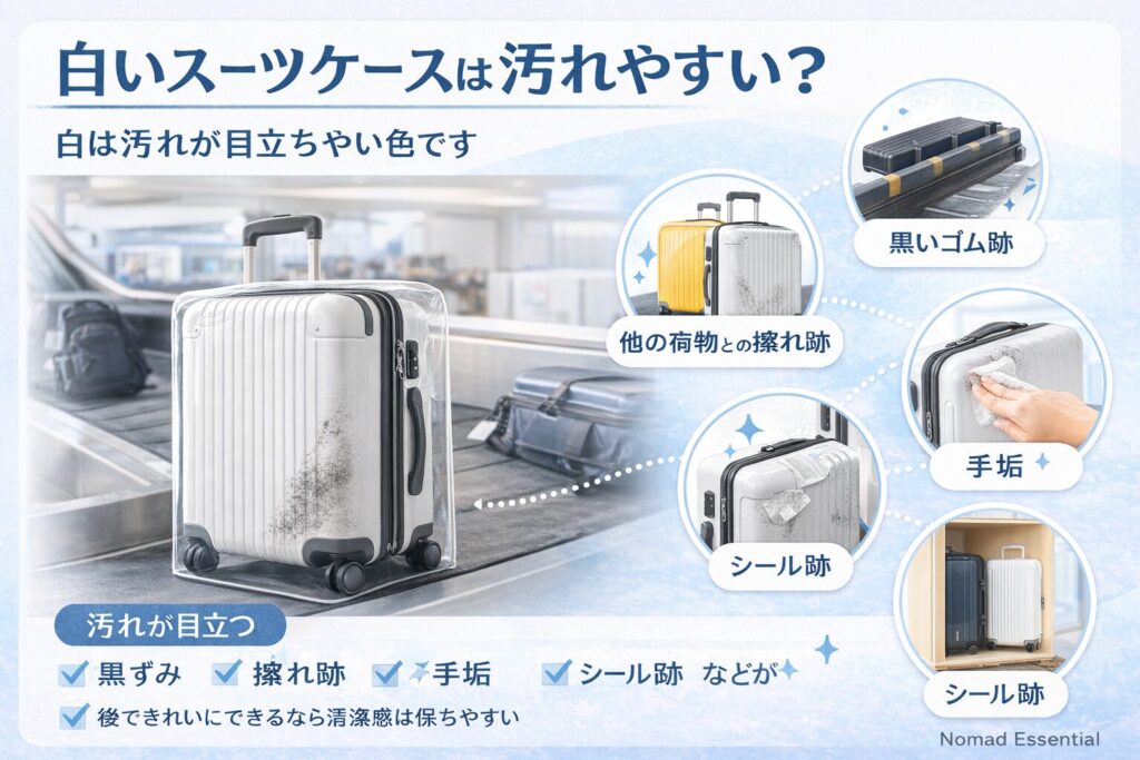 白いスーツケースは汚れやすい?