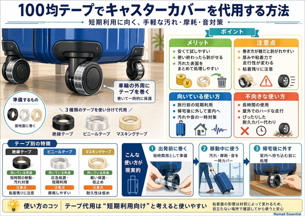100均テープでキャスターカバーを代用する方法
