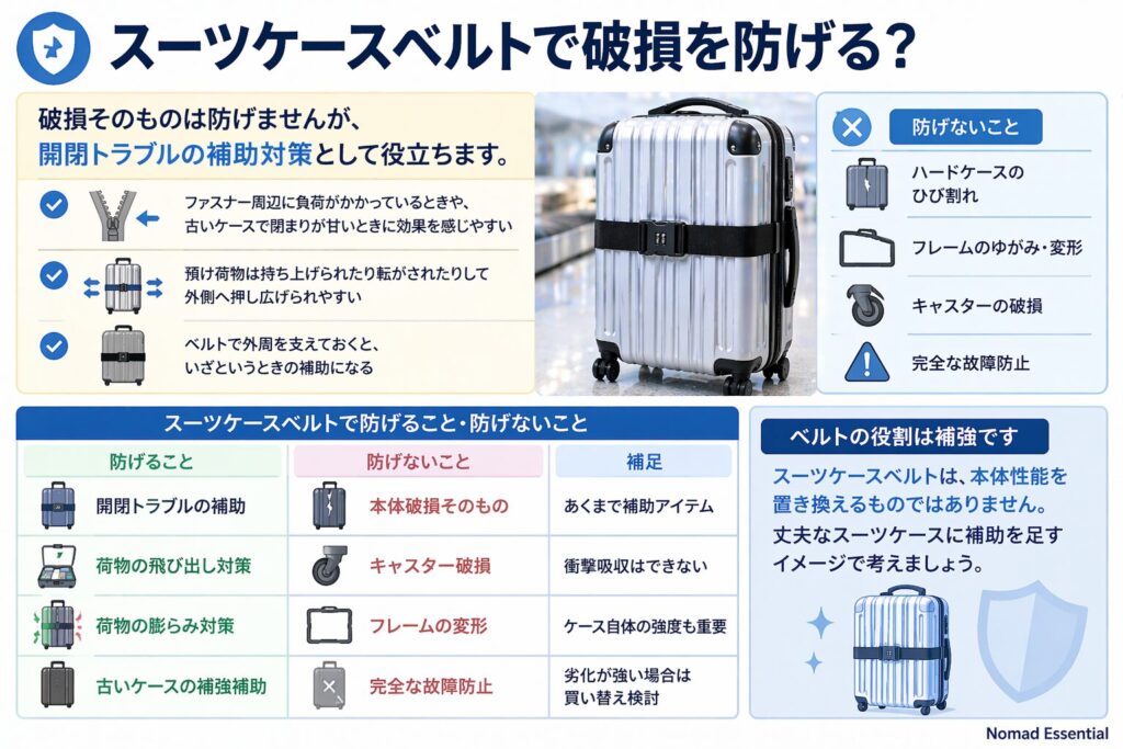 スーツケースベルトで破損を防げる？