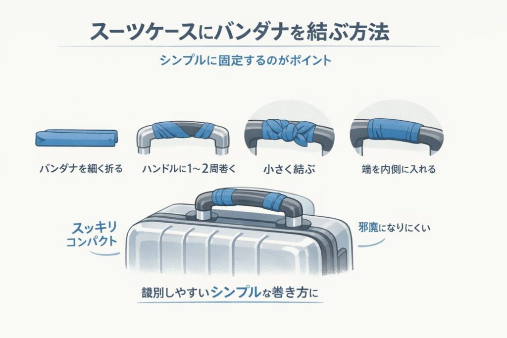 スーツケースにバンダナを結ぶ方法
