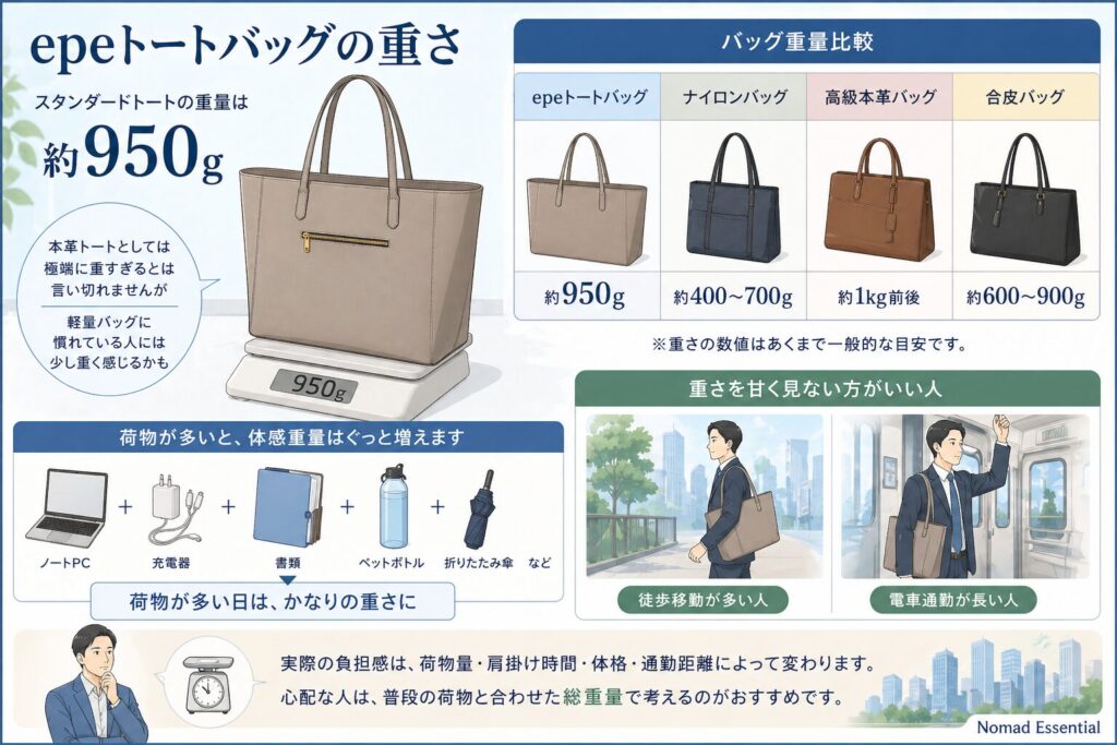 epeトートバッグの重さ