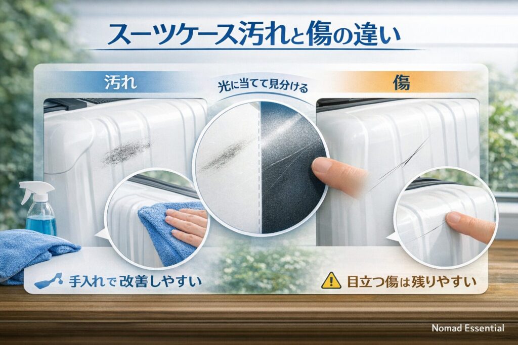 スーツケース汚れと傷の違い
