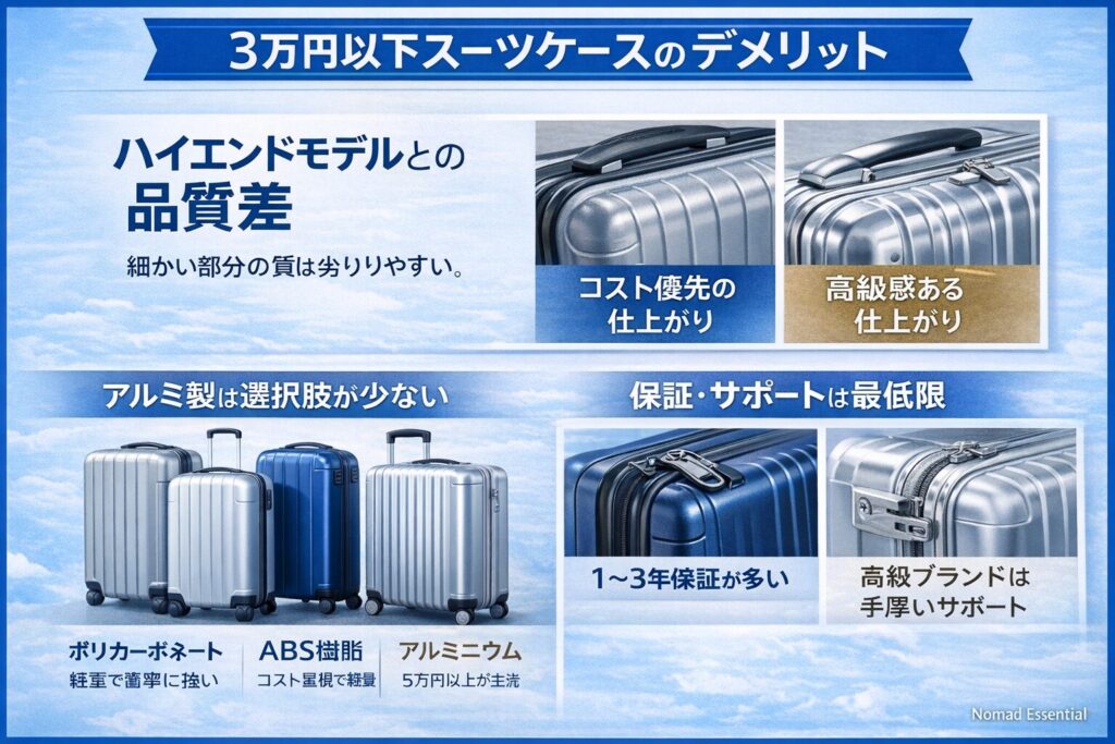 3万円以下のスーツケースのデメリット