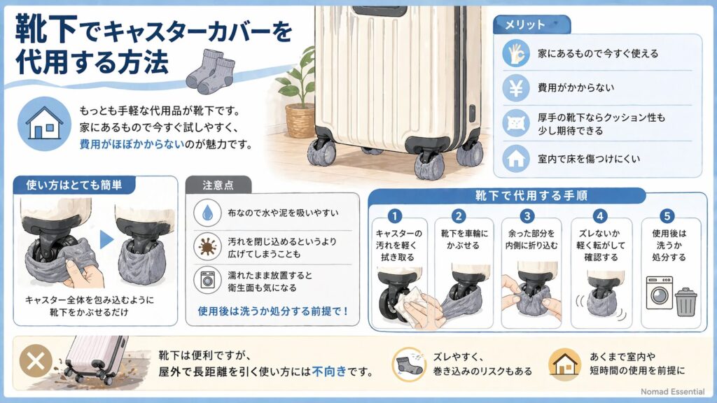 靴下でキャスターカバーを代用する方法