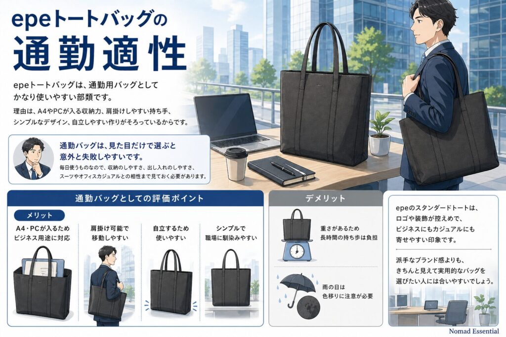 epeトートバッグの通勤適性