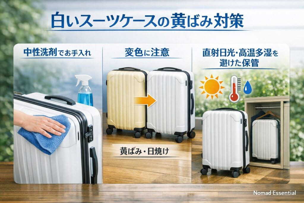 スーツケースの白い黄ばみ対策