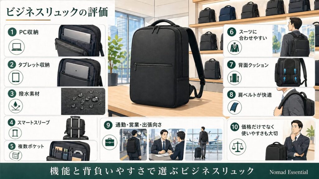 ビジネスリュックの評価