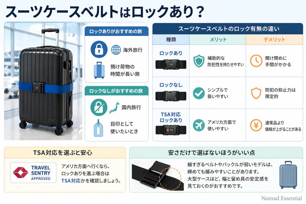 スーツケースベルトはロックあり？