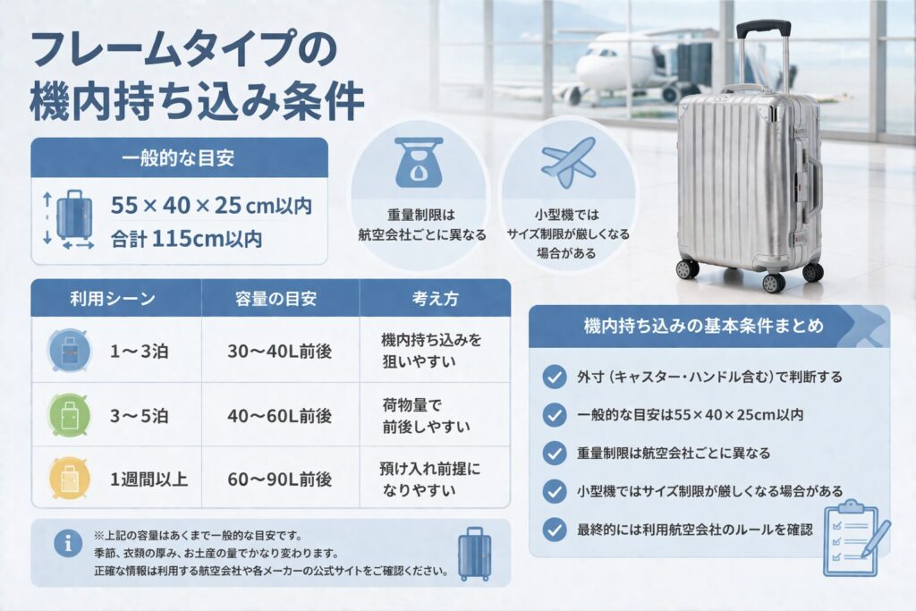 フレームタイプの機内持ち込み条件
