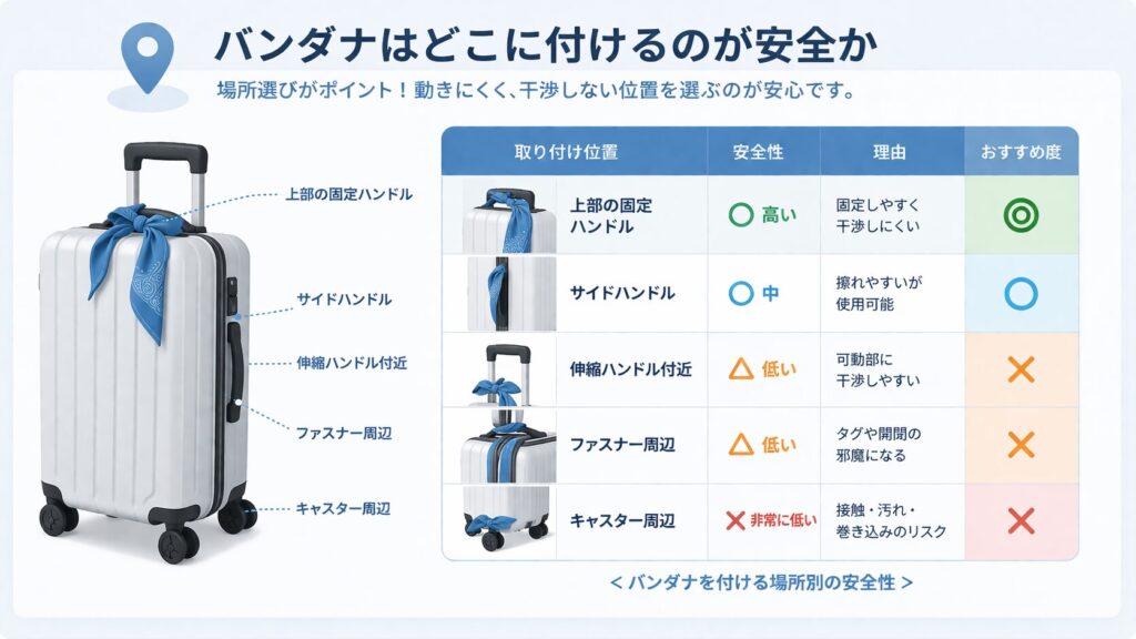 バンダナはどこに付けるのが安全か