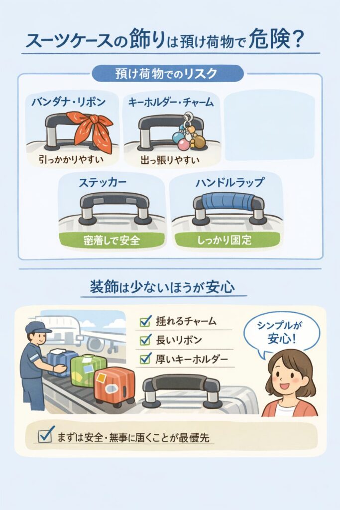 スーツケースの飾りは預け荷物で危険か