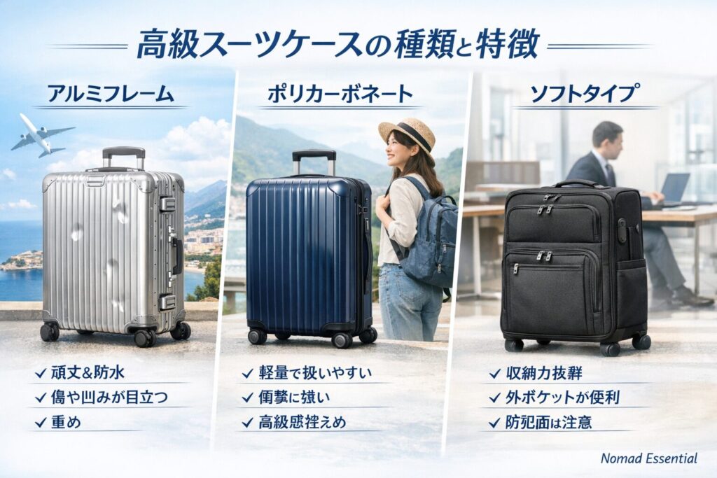 高級スーツケースの種類と特徴