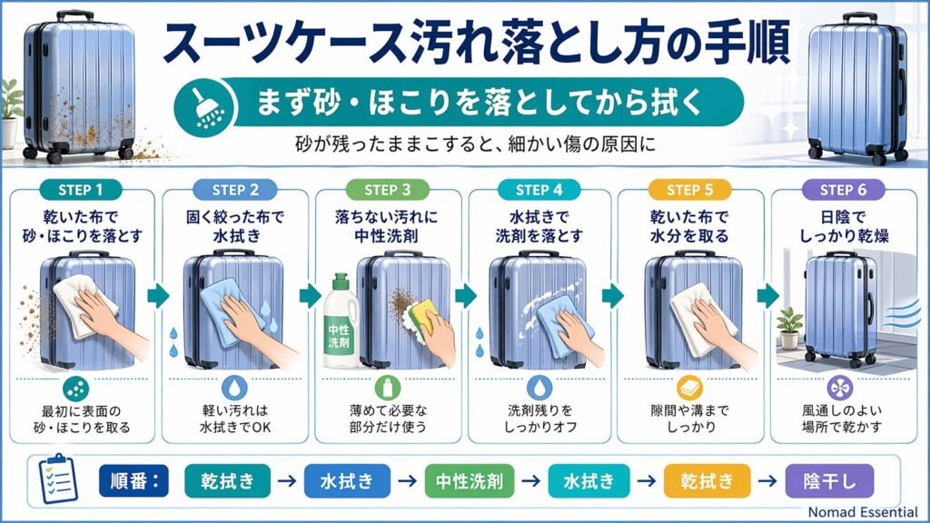 スーツケース汚れ落とし方の手順