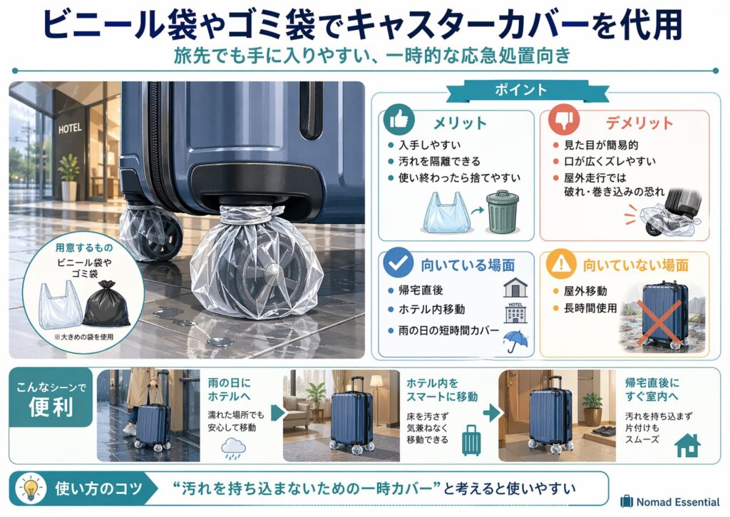 ビニール袋やゴミ袋でキャスターカバーを代用